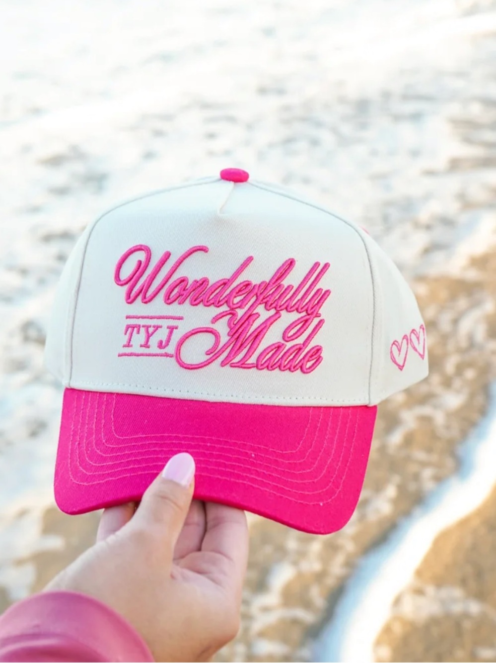 Kenz Kustomz Wonderfully Made Cream Pink Trucker Hat NWT